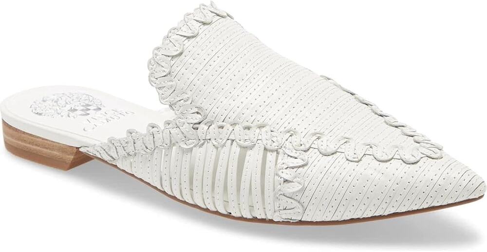 Vince Camuto White Manindie Pointed Toe Slip On Flat Leather Mule Size 10